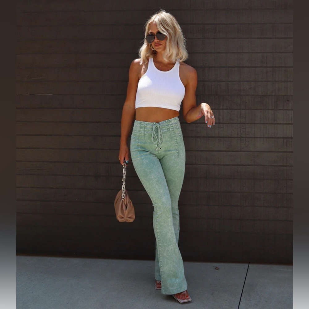 VICI Collection LFD Dusty Green Sula Lace Up Pants Sz M NWOT